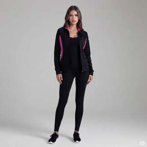 Under Armour Women's Track Jacket-Semi Fitted-Size S-Black Pink-Zip Front-Collar